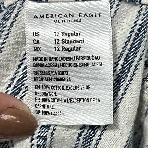 American Eagle Outfitters Blue White Striped High-Rise Pants Women’s 12 Cotton - Picture 11 of 12